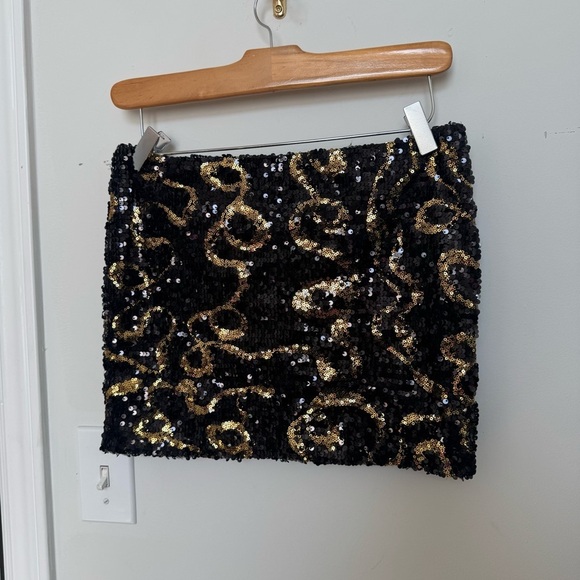 Vintage Black and Gold Sequin mini Skirt m festival art deco whimsigoth fairy - Picture 2 of 5